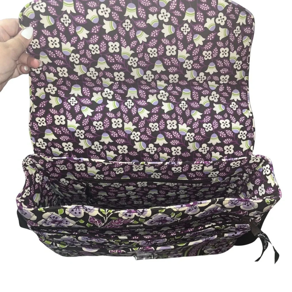 Vera Bradley Attache Laptop Messenger Bag Plum Petals Retired 14x12x4